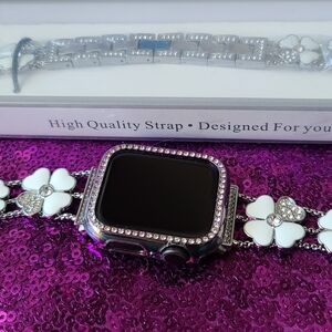 Silver Floral Watch Strap with Rhinestones
